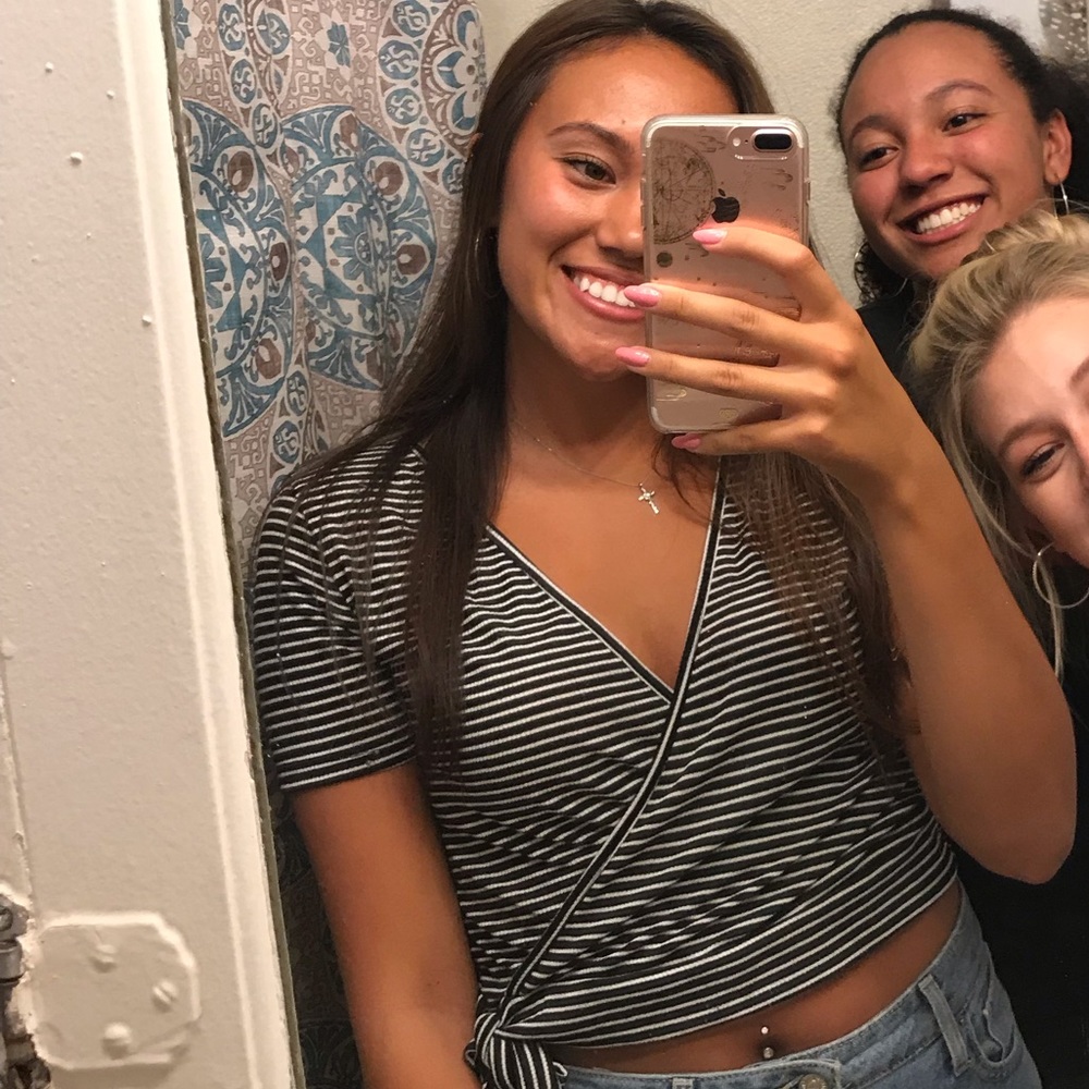 Striped Surplice Self Tie Crop Top